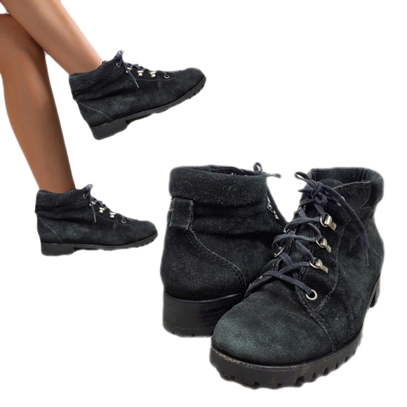 Talbots Shoes - Talbots Iceland EUC Womens 7 Black Suede Lace Up Bombat Boots